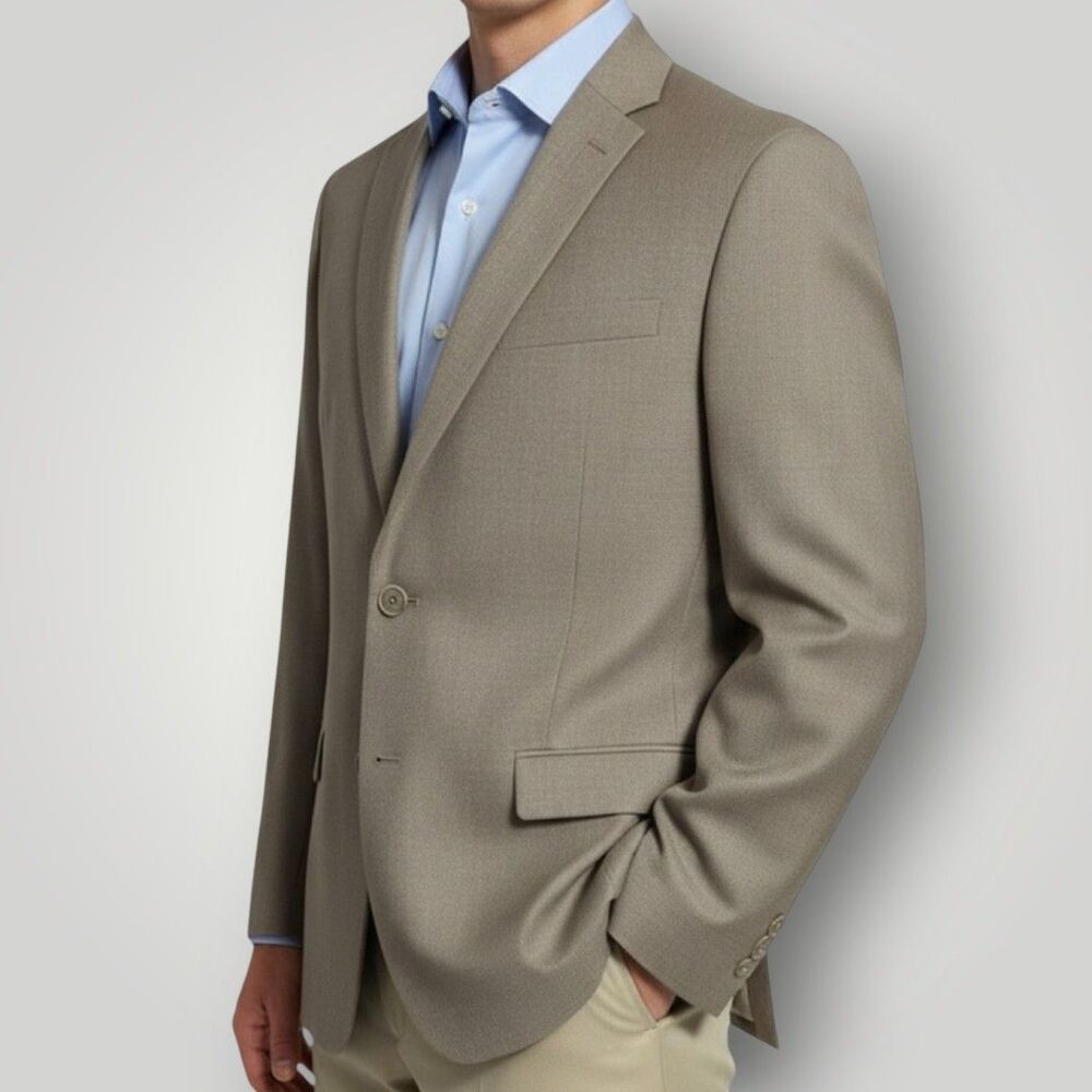 HART SHAFFNER MARX Mens Blazer Sport Coat 46L Tan Beige Wool 2 Button Jacket